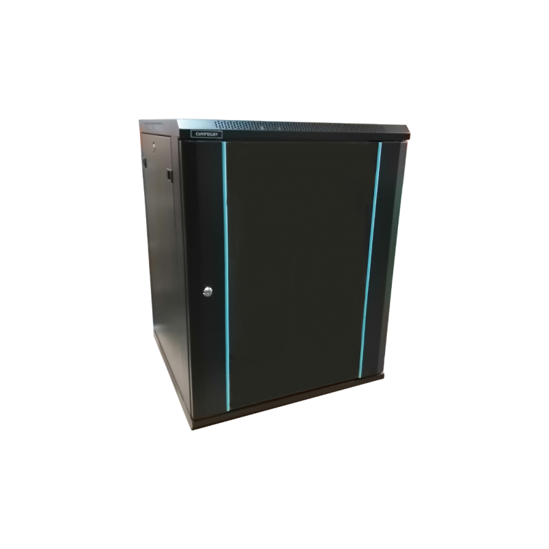 Rack 12U 600x450, dezasamblat, montare pe perete, usa din sticla, panouri laterale detasabile si securizate , culoare negru RAL 9004, DATEUP 