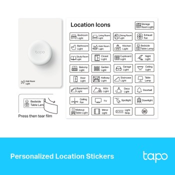 INTRERUPATOR inteligent TP-LINK, necesita hub Tapo H100 pentru functionare, 1 comutator,  programare prin smartphone aplicatia Tapo, 1 x baterie CR2032, WiFi, alb 