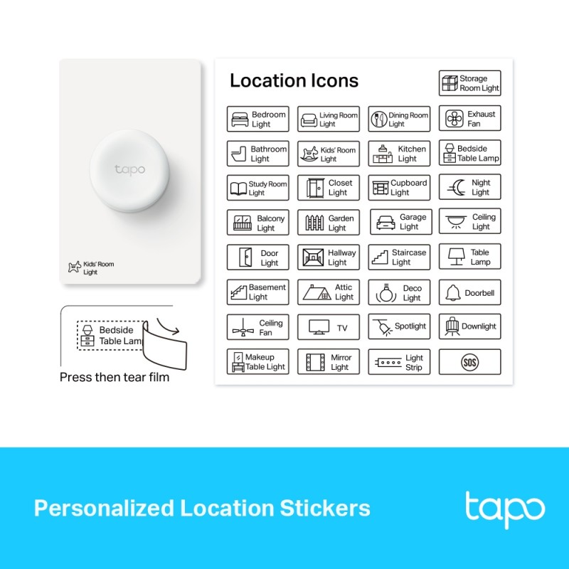 INTRERUPATOR inteligent TP-LINK, necesita hub Tapo H100 pentru functionare, 1 comutator,  programare prin smartphone aplicatia Tapo, 1 x baterie CR2032, WiFi, alb 