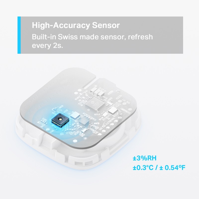 SENZOR SMART de temperatura si umiditate TP-LINK, necesita hub Tapo H100 pentru functionare, programare prin smartphone aplicatia Tapo, 1xbaterii CR2450, WiFi, alb 