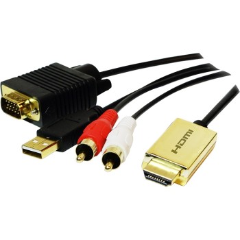 CABLU video LOGILINK, splitter HDMI (T) la VGA (T) + 2 x RCA (T) + USB 2.0, 2m, rezolutie maxima 720p, negru, 