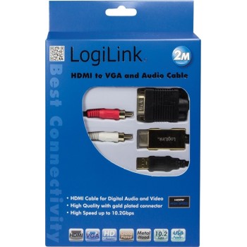 CABLU video LOGILINK, splitter HDMI (T) la VGA (T) + 2 x RCA (T) + USB 2.0, 2m, rezolutie maxima 720p, negru, 