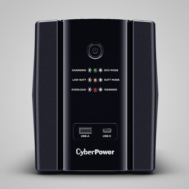 UPS CYBER POWER Line Int. cu sin. simulata, cu management, Tower, LED, 1500VA/900W, AVR, 4x Schuko, baterie 2x 12V/7Ah, incarcare pana la 8h, USB, incarcare USB-A/USB-C, 2x RJ45, tehn. GreenPower, 