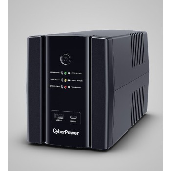 UPS CYBER POWER Line Int. cu sin. simulata, cu management, Tower, LED, 1500VA/900W, AVR, 4x Schuko, baterie 2x 12V/7Ah, incarcare pana la 8h, USB, incarcare USB-A/USB-C, 2x RJ45, tehn. GreenPower, 