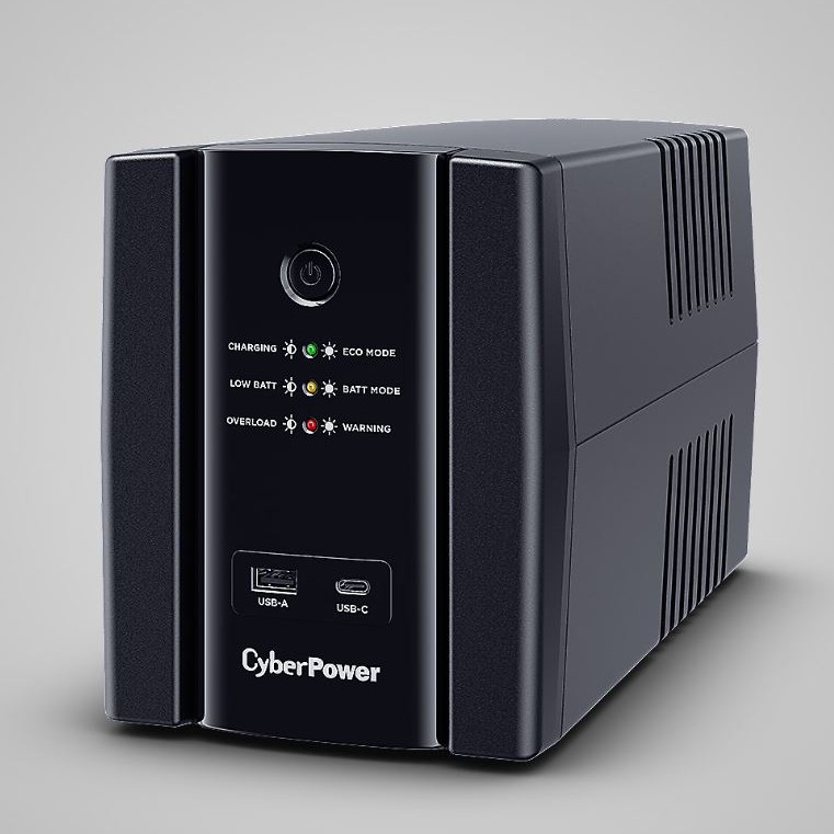 UPS CYBER POWER Line Int. cu sin. simulata, cu management, Tower, LED, 1500VA/900W, AVR, 4x Schuko, baterie 2x 12V/7Ah, incarcare pana la 8h, USB, incarcare USB-A/USB-C, 2x RJ45, tehn. GreenPower, 