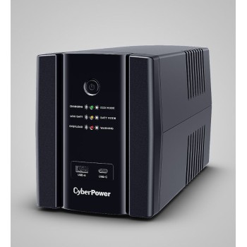 UPS CYBER POWER Line Int. cu sin. simulata, cu management, Tower, LED, 2200VA/1320W, AVR, 4x Schuko, baterie 2x 12V/9Ah, incarcare pana la 8h, USB, incarcare USB-A/USB-C, 2x RJ45, tehn. GreenPower, 