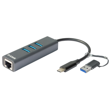 ADAPTOR RETEA D-LINK, extern, USB-C, port RJ-45 Gigabit, 3 x USB SuperSpeed 3.0 port, adaptor USB-A inclus 