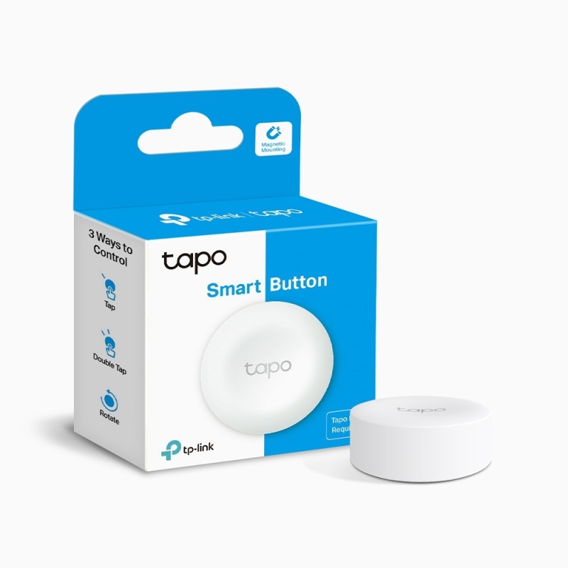 BUTON inteligent TP-LINK, necesita hub Tapo H100 pentru functionare, programare prin smartphone aplicatia Tapo, 1 x baterie CR2032, WiFi, alb 