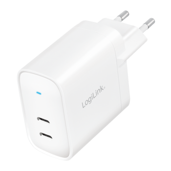 ALIMENTATOR retea 220V LOGILINK, universal, 2 x USB-C,  maxim 11V/1.8A, GaN 40W, suport OCP/OVP/OHP/SCP, alb, 