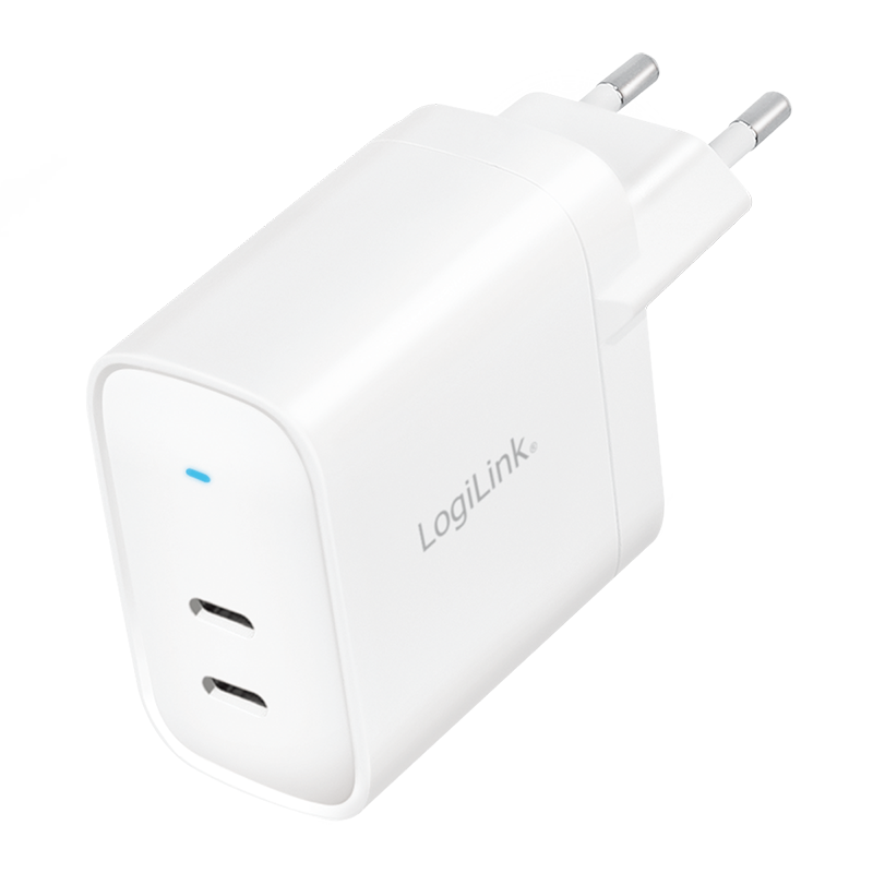 ALIMENTATOR retea 220V LOGILINK, universal, 2 x USB-C,  maxim 11V/1.8A, GaN 40W, suport OCP/OVP/OHP/SCP, alb, 