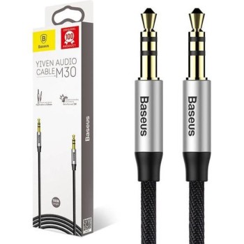 CABLU audio Baseus Yiven, stereo (3.5 mm jack T/T), conectori auriti, 1.5m, argintiu + negru 