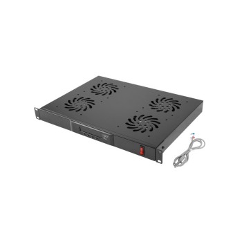 Unitate cu 4 ventilatoare, 1U, termostat digital, senzor temp, temporizator, display LED, negru, cablu alimentare 1,5m - DATEUP 