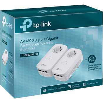 KIT ADAPTOR POWERLINE TP-LINK tehnologie AV2, AV1300, pana la 1300Mbps, 3 porturi Gigabit, priza AC, 2 buc. 