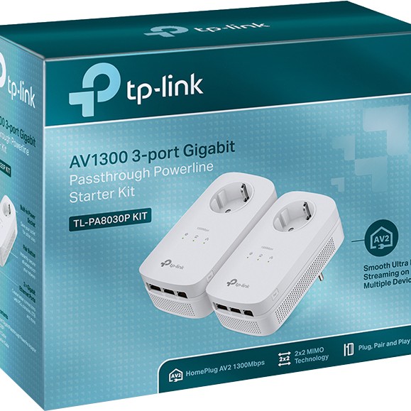 KIT ADAPTOR POWERLINE TP-LINK tehnologie AV2, AV1300, pana la 1300Mbps, 3 porturi Gigabit, priza AC, 2 buc. 