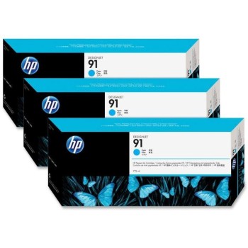Tri-Pack Original HP Cyan, nr.91, pentru DesignJet Z6100, 3x775ml, (timbru verde 0.45 lei)