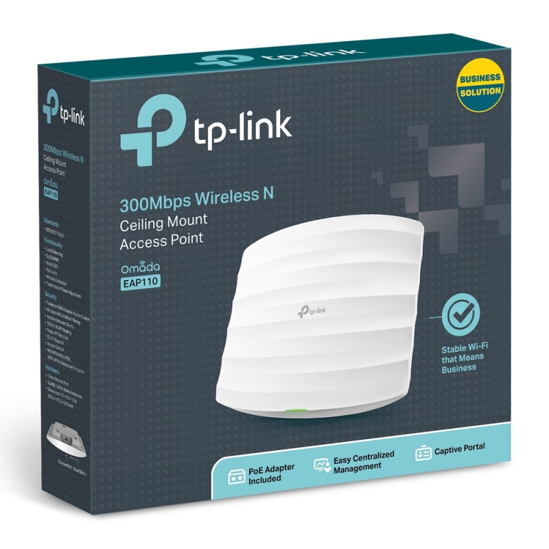 ACCESS POINT TP-LINK wireless 300Mbps, port 10/100Mbps, 2 antene interne, pasiv PoE, montare pe tavan, 