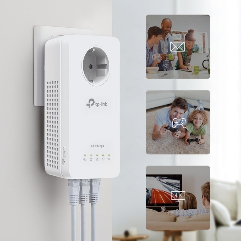 KIT Amplificator Powerline TP-Link 1300Mbps, 3 x Gigabit LAN, 1 x Sucko, Dual Band AC1200,  