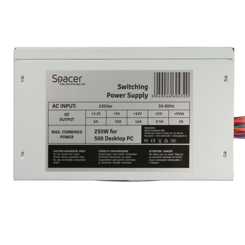 SURSA SPACER 500, 250W for 500 Desktop PC, fan 120mm, Switch ON/OFF 