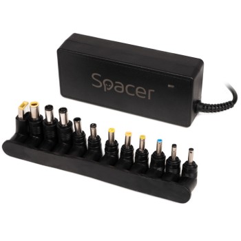 ALIMENTATOR Notebook Universal AC-DC, SPACER, 90W comutare automata tensiune - compatibil cu majoritatea NB, 12 tipuri de mufe, DC15/16/19/19.5/20V, 