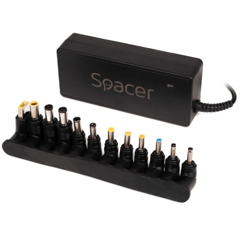 ALIMENTATOR Notebook Universal AC-DC, SPACER, 90W comutare automata tensiune - compatibil cu majoritatea NB, 12 tipuri de mufe, DC15/16/19/19.5/20V, 