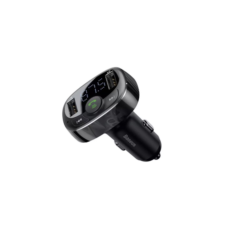 MODULATOR AUTO FM Baseus T-Typed,BT 4.2, 2 x USB 5V/3.4A max,12V-24V, frecv FM: 87,5-108.0MHZ, MP3/WAV/FLAC/APE/WMA,answer/reject/hang up/redial, bk 