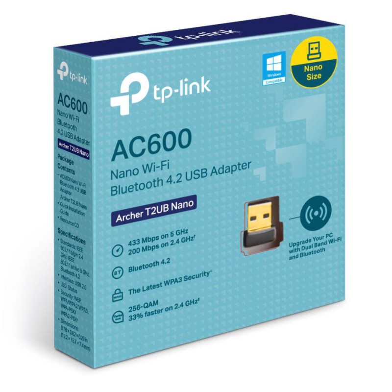 ADAPTOR RETEA TP-LINK AC600, extern wireless 2.4 GHz | 5 GHz si Bluetooth 4.2, USB 2.0, port, 600 Mbps, antena interna x 1, 