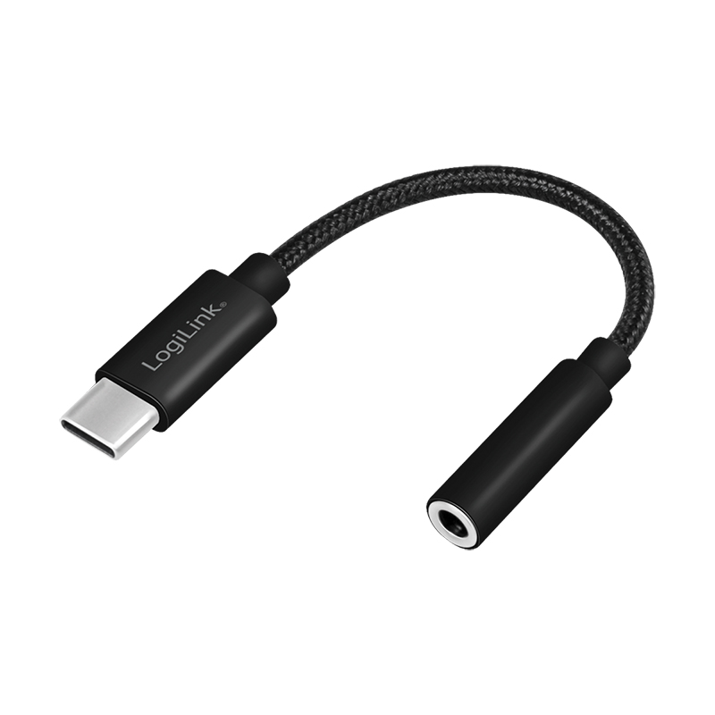 ADAPTOR audio Logilink USB-C (T) la stereo 3.5 mm jack(M),  TRRS, 0.13m, negru 