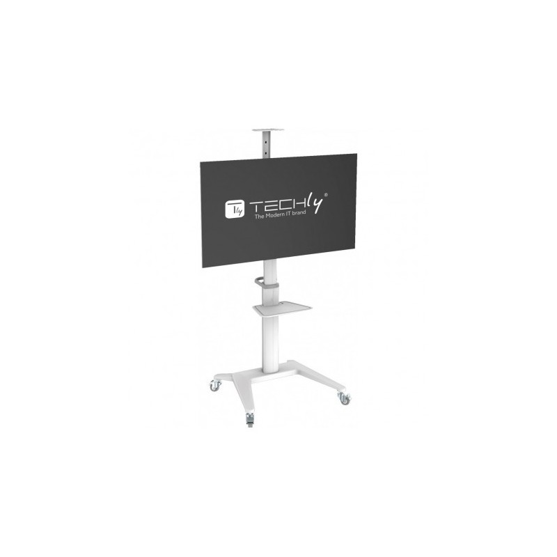 Stand TV mobil pe roti, 37-70 inch, raft suport multimedia, reglabil, TECHLY, alb, ICA-TR48W 