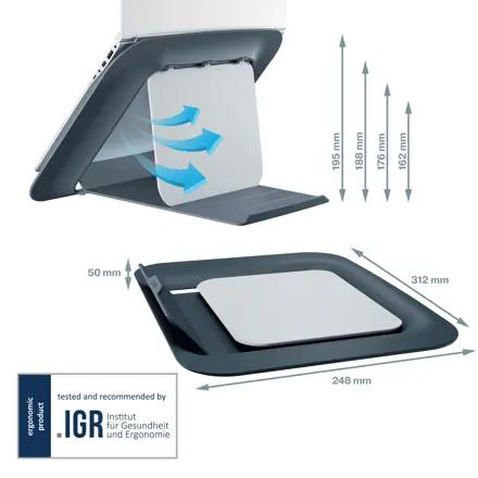 SUPORT ERGONOMIC LEITZ ERGO COSY, pentru laptop, ajustabil, gri antracit 