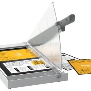 Ghilotina Leitz Home Office Precision, format A3, capacitate 10 coli 80gsm, dim. 346x616x346mm, otel inoxidabil, pat lemn laminat negru, 