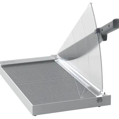 Ghilotina Leitz Home Office Precision, format A3, capacitate 10 coli 80gsm, dim. 346x616x346mm, otel inoxidabil, pat lemn laminat negru, 