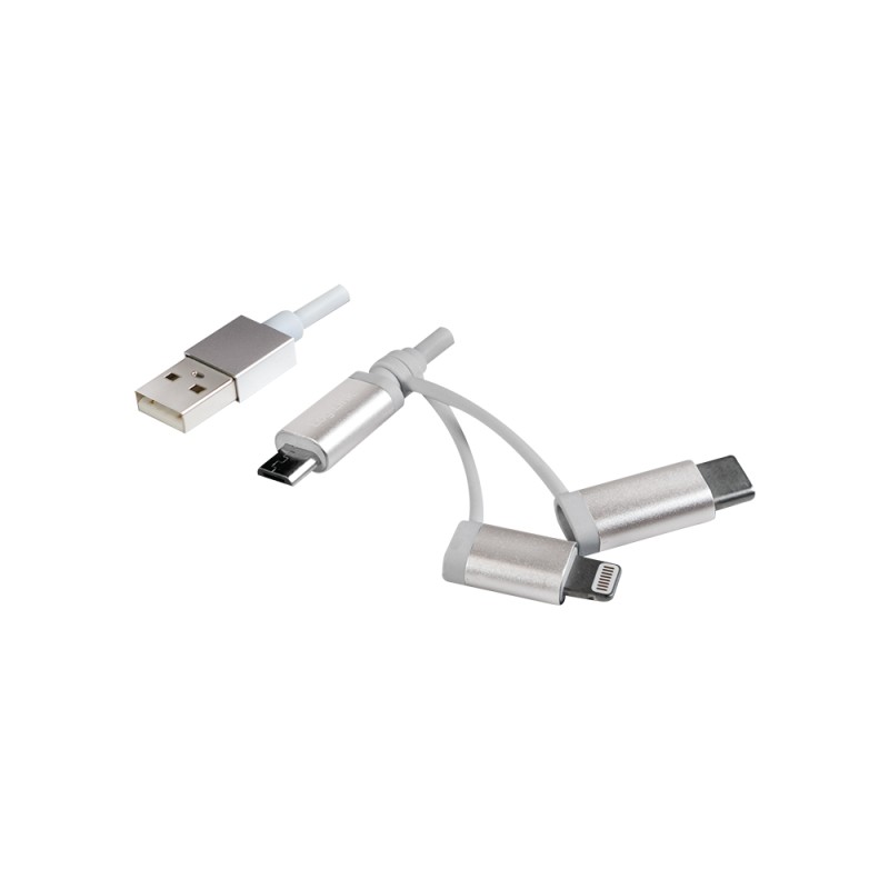 CABLU alimentare si date LOGILINK, telefon, 3 + 1, USB 2.0 (T) la Lightning (T) + Micro-USB 2.0 (T) + USB 2.0 Type-C (T), 1m, argintiu, 