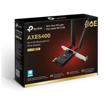 ADAPTOR RETEA TP-LINK AXE5400, extern wireless 2.4 GHz | 5 GHz | 6 Ghz, PCI-E port, 5400 Mbps, WI-FI 6E si Bluetooth 5.3, antena externa x 2, 