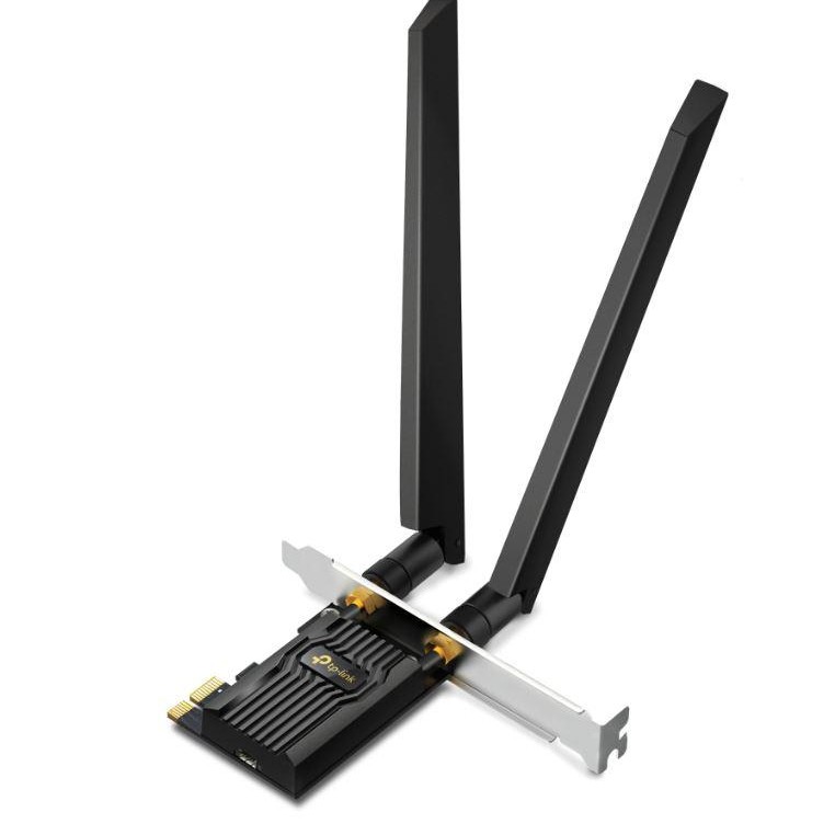 ADAPTOR RETEA TP-LINK AXE5400, extern wireless 2.4 GHz | 5 GHz | 6 Ghz, PCI-E port, 5400 Mbps, WI-FI 6E si Bluetooth 5.3, antena externa x 2, 