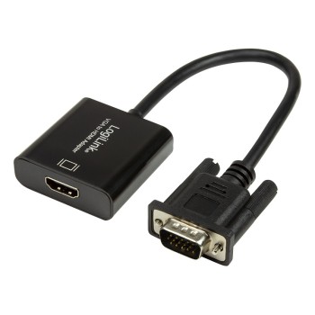 CABLU video LOGILINK,adaptor VGA(T)+Jack 3.5mm(T) la HDMI(M),15cm,rezolutie Full HD(1920x1080)60Hz,conecteaza placa video cu VGA la monitor HDMI,cablu power USB,negru, 
