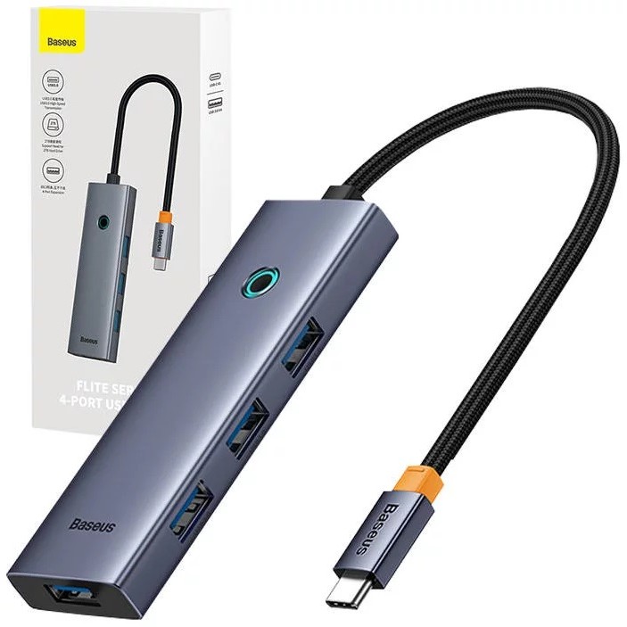 HUB USB Baseus UltraJoy 4 in 1, input USB Type-C, output 4 x USB 3.0, gri 
