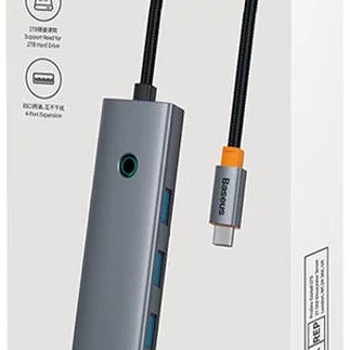 HUB USB Baseus UltraJoy 4 in 1, input USB Type-C, output 4 x USB 3.0, gri 