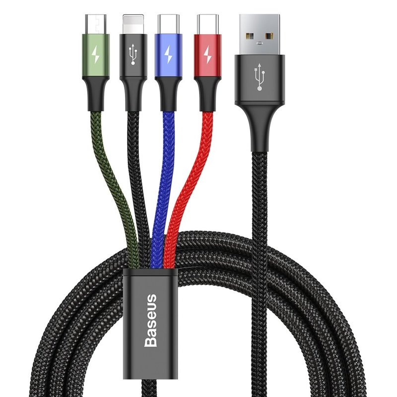 CABLU alimentare si date Baseus, Fast Charging Data Cable pt. smartphone, 4 in 1, USB la 2 x USB-C /1 x Lightning / 1 x microUSB, 1.2m, braided, negru 