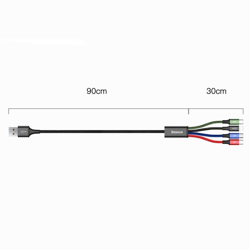 CABLU alimentare si date Baseus, Fast Charging Data Cable pt. smartphone, 4 in 1, USB la 2 x USB-C /1 x Lightning / 1 x microUSB, 1.2m, braided, negru 
