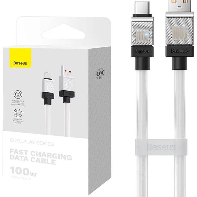 CABLU alimentare si date Baseus, Fast Charging Data Cable pt. smartphone, USB (T) la USB Type-C (T), 100W, 1m, alb, 