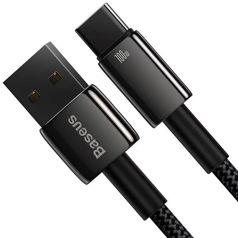 CABLU alimentare si date Baseus, Fast Charging Data Cable pt. smartphone, USB la USB Type-C (T), 100W, 480Mbps, aliaj zinc, braided(nylon),1m, negru, 