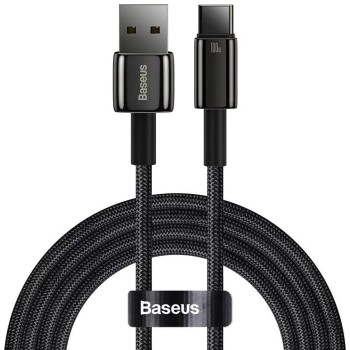 CABLU alimentare si date Baseus, Fast Charging Data Cable pt. smartphone, USB la USB Type-C (T), 100W, 480Mbps, aliaj zinc, braided(nylon),1m, negru, 