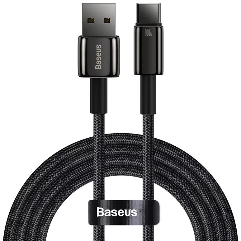 CABLU alimentare si date Baseus, Fast Charging Data Cable pt. smartphone, USB la USB Type-C (T), 100W, 480Mbps, aliaj zinc, braided(nylon),1m, negru, 