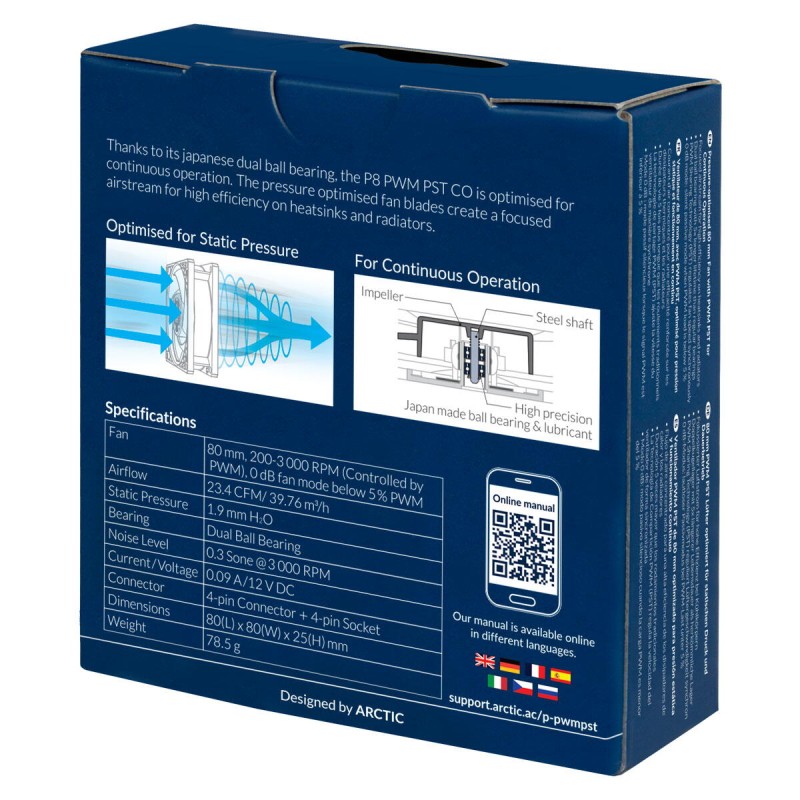 Ventilator ARCTIC P8 PWM PST CO, 80 mm, 3000 rpm 