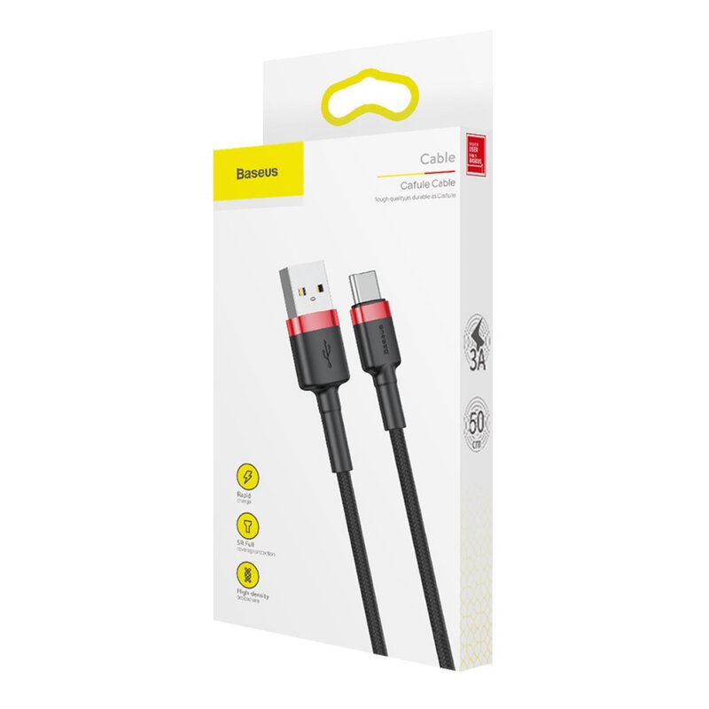 CABLU alimentare si date Baseus Cafule, Fast Charging Data Cable pt. smartphone, USB la USB Type-C 2A, 3m, rosu+negru 