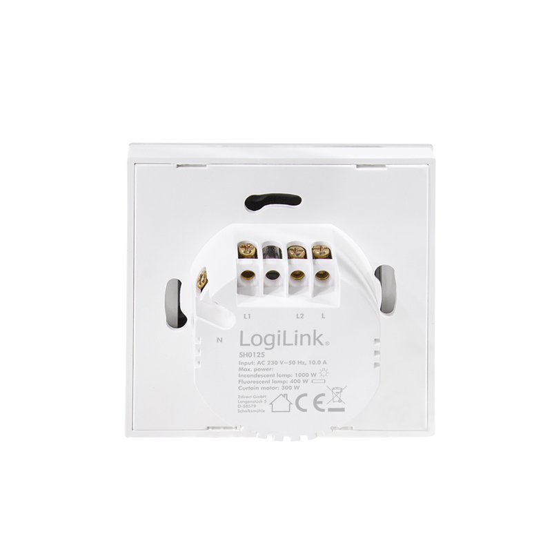 INTRERUPATOR LOGILINK, Wi-Fi Smart, ecran tactil, 2 butoane, indicator LED, compatibil TUYA, Amazon Alexa si Google Home, alb 