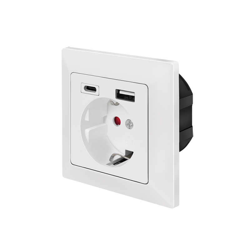 PRIZA LOGILINK, pentru perete, Schuko x 1, USB x1 / USB-C x 1 5 V/2.8 A max, 230 V AC, 50 Hz, alb 