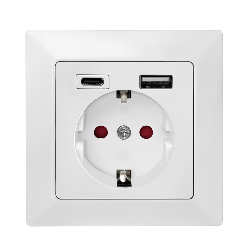 PRIZA LOGILINK, pentru perete, Schuko x 1, USB x1 / USB-C x 1 5 V/2.8 A max, 230 V AC, 50 Hz, alb 