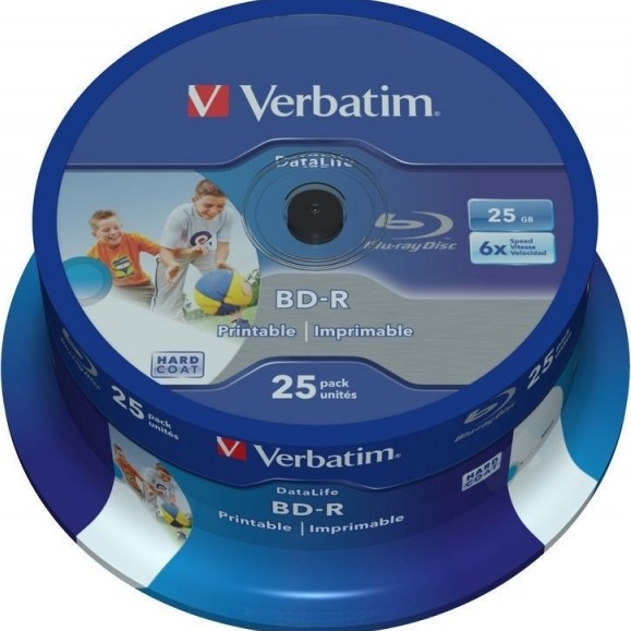 BD-R VERBATIM  25GB, viteza 6x, 25 buc, Single Layer, spindle, printabil, 