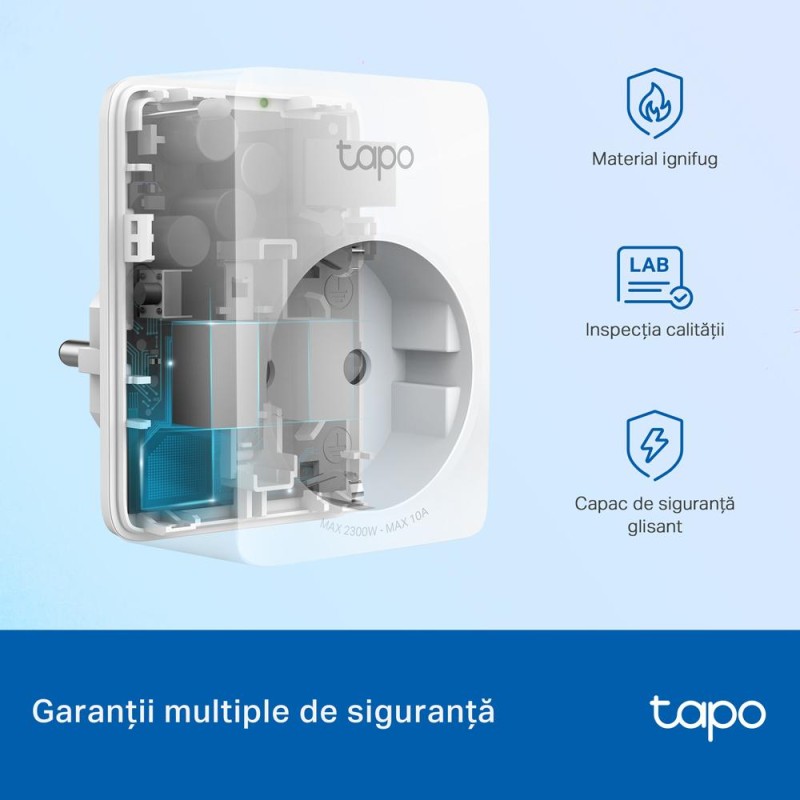 PRIZA inteligenta TP-LINK, certificare matter, Schuko x 1, conectare prin Schuko (T), 10 A, programare prin smartphone, Bluetooth, WiFi, alb 